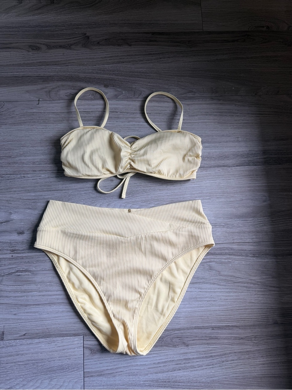 Hollister Butter Yellow Ribbed High-Waist Bikini Set